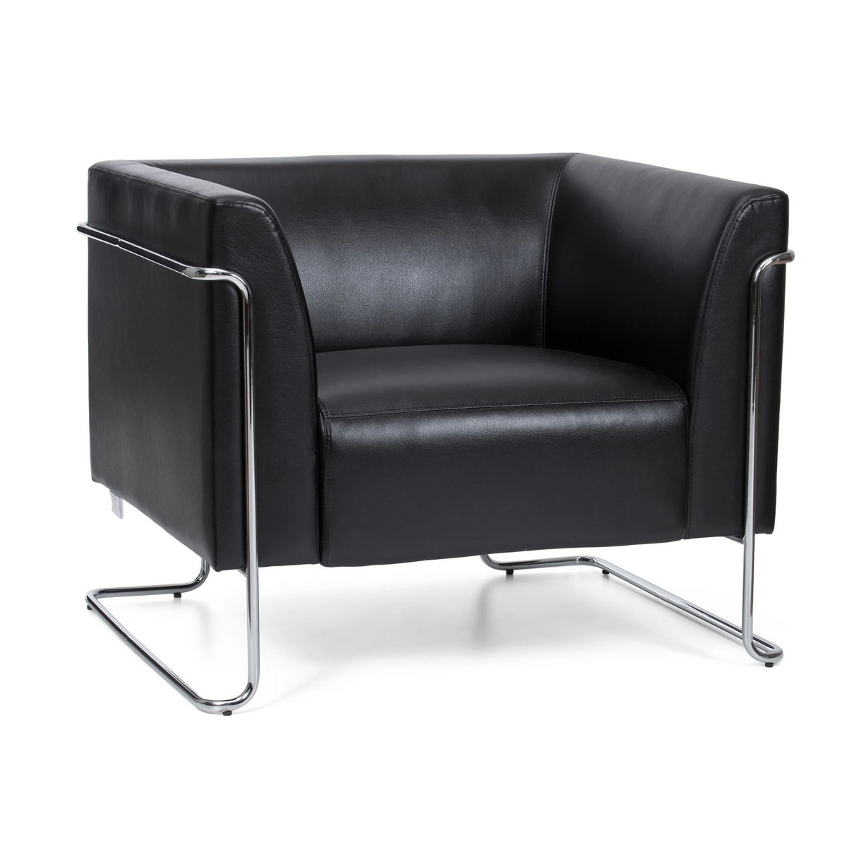Fauteuil rembourré noir CURACAO avec structure tubulaire chromée de hjh OFFICE – vue à 360° (vue de face 20°)