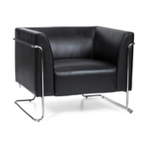 Fauteuil rembourré noir CURACAO avec structure tubulaire chromée de hjh OFFICE – vue à 360° (vue de face 20°)
