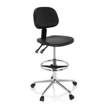 Chaise de comptoir noire TOP WORK 24 I avec repose-pieds et étoile à cinq roulettes de hjh OFFICE – vue à 360° (vue de trois quarts avant 40°)