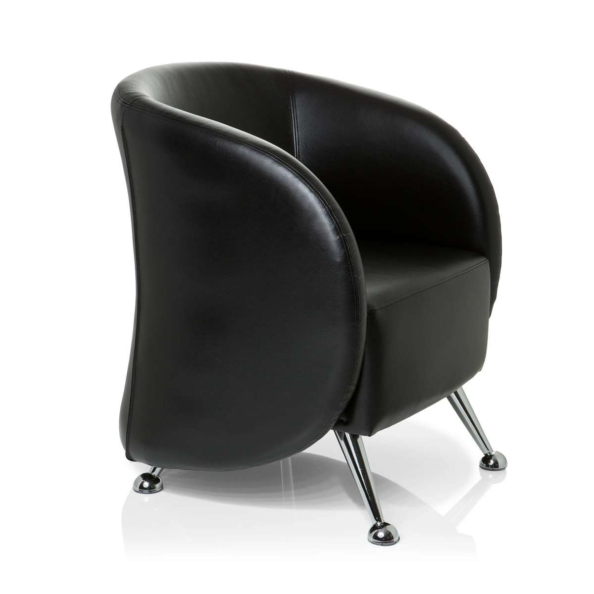 Fauteuil rembourré noir ST. LUCIA avec pieds en métal brillants de hjh OFFICE – vue à 360° (vue de trois quarts avant 60°)