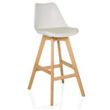 Tabouret de bar blanc SCANDI HIGH avec structure en bois et repose-pieds de hjh LIVING – vue à 360° (vue de trois quarts avant 30°)