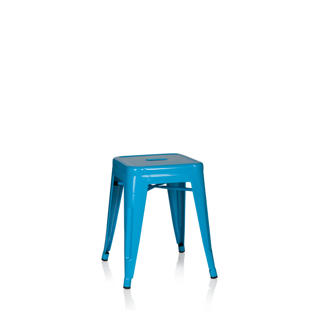 Tabouret de bistrot VANTAGGIO bleu clair avec assise carrée et traverses de hjh OFFICE – vue à 360° (vue de face 20°)