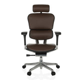 Siège de direction de luxe ERGOHUMAN GEN2 en cuir marron foncé avec pied en étoile et cinq roulettes de hjh OFFICE – vue à 360° (vue de face 0°)