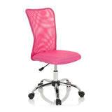Chaise pivotante pour des enfants KIDDY NET I rose avec dossier en maille et base à cinq roulettes de hjh OFFICE – vue à 360° (vue de trois quarts avant 40°)