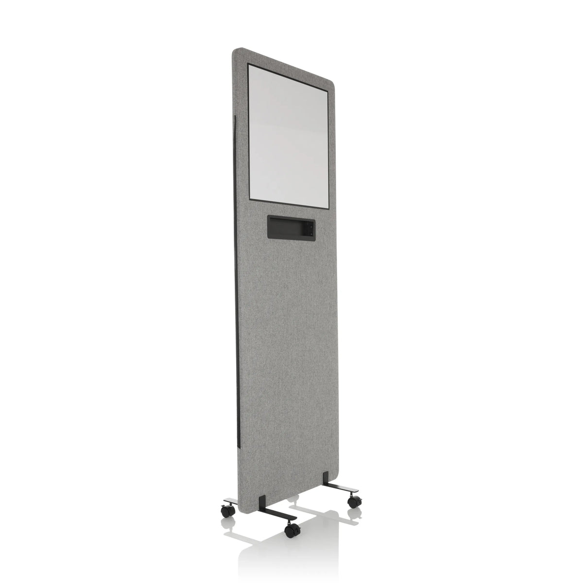 Cloison de séparation FLEXMIUT WB gris clair avec tableau blanc intégré et roulettes de hjh OFFICE – vue à 360° (vue de trois quarts avant 45°)