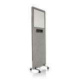 Cloison de séparation FLEXMIUT WB gris clair avec tableau blanc intégré et roulettes de hjh OFFICE – vue à 360° (vue de trois quarts avant 45°)