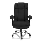 Siège pivotant BUILDER XXL I noir avec revêtement en tissu et un pied à cinq roulettes de hjh OFFICE – vue à 360° (vue de face 0°)
