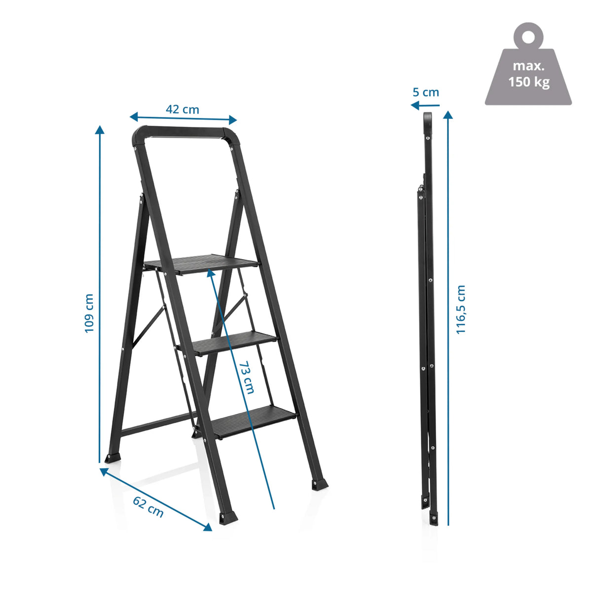 Technische Zeichnung der Klappleiter SOLID W6 mit einer Höhe von 109 cm von hjh OFFICE