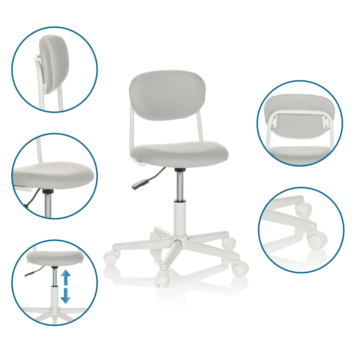 Chaise pivotante pour des enfants KIDDY BASE I grise avec siège réglable en hauteur et roulettes de hjh OFFICE