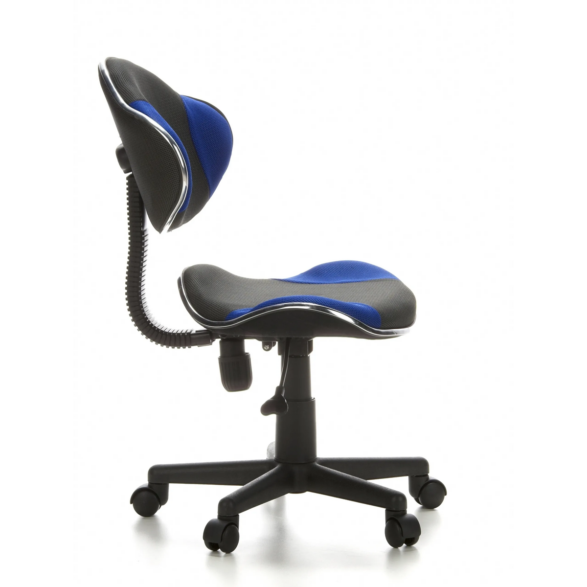Chaise pivotante pour des enfants KIDDY GTI-2 gris bleu avec dossier en maille et base à cinq roulettes de hjh OFFICE – vue à 360° (vue de profil 80°)