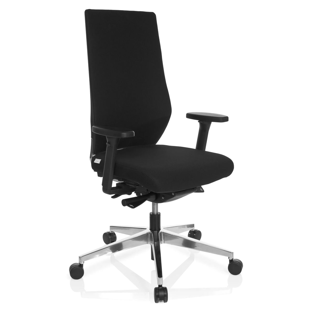 Siège de bureau de qualité professionnelle PRO-TEC 700 noir avec accoudoirs et pied à cinq roulettes brillant de hjh OFFICE – vue à 360° (vue de trois quarts avant 40°)
