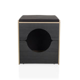 Maison pour chat KITTY PAWBOX 2 noire avec ouverture ronde et détails aspect chêne de hjh LIVING – vue à 360° (vue de face 0°)