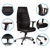 Siège de direction VITORO noir avec détails des accoudoirs, de la hauteur d'assise et des roulettes de hjh OFFICE