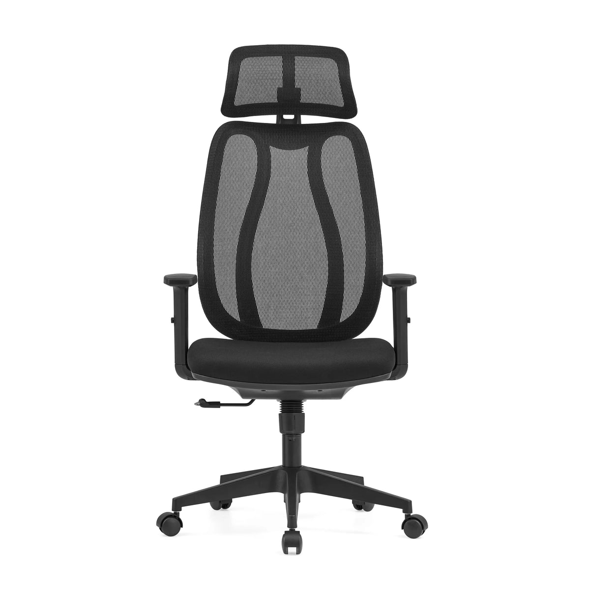 Siège de bureau de qualité professionnelle Filaro noir avec dossier en maille, appui-tête et piètement à cinq roulettes de hjh OFFICE – vue à 360° (vue de face 0°)