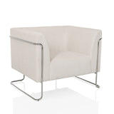 Fauteuil de salon Curacao Cord blanc avec revêtement côtelé et structure chromée de hjh LIVING – vue à 360° (vue de trois quarts avant 30°)