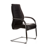 Chaises cantilever VITORO V noires avec accoudoirs et dossier capitonné de hjh OFFICE – vue à 360° (vue de trois quarts avant 60°)