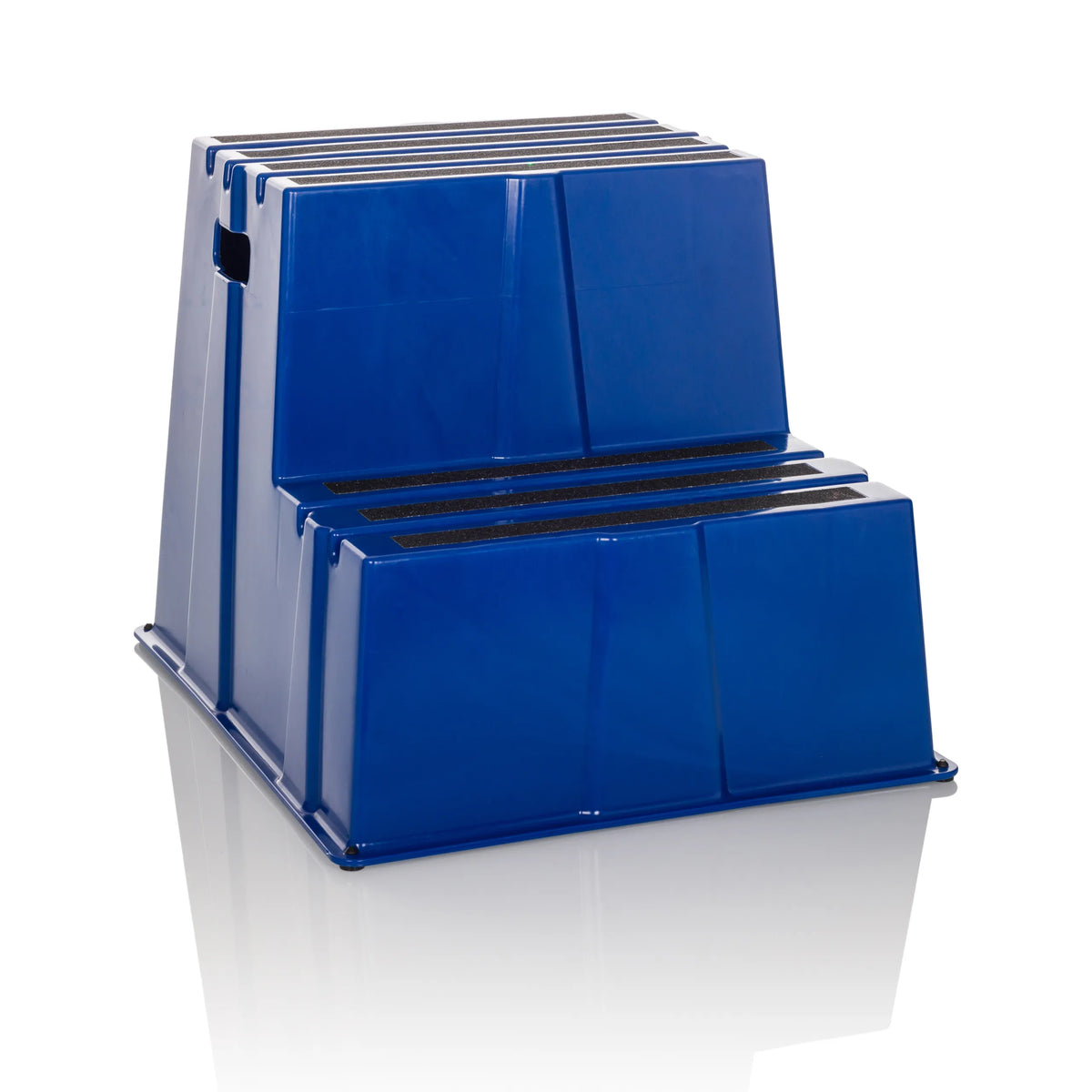 Tabouret marchepied bleu TIO-E2 à deux marches de hjh OFFICE – vue à 360° (vue de face 15°)