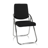 Chaise pliante ESTO noire avec revêtement en tissu et cadre chromé de hjh OFFICE – vue à 360° (vue de face 20°)