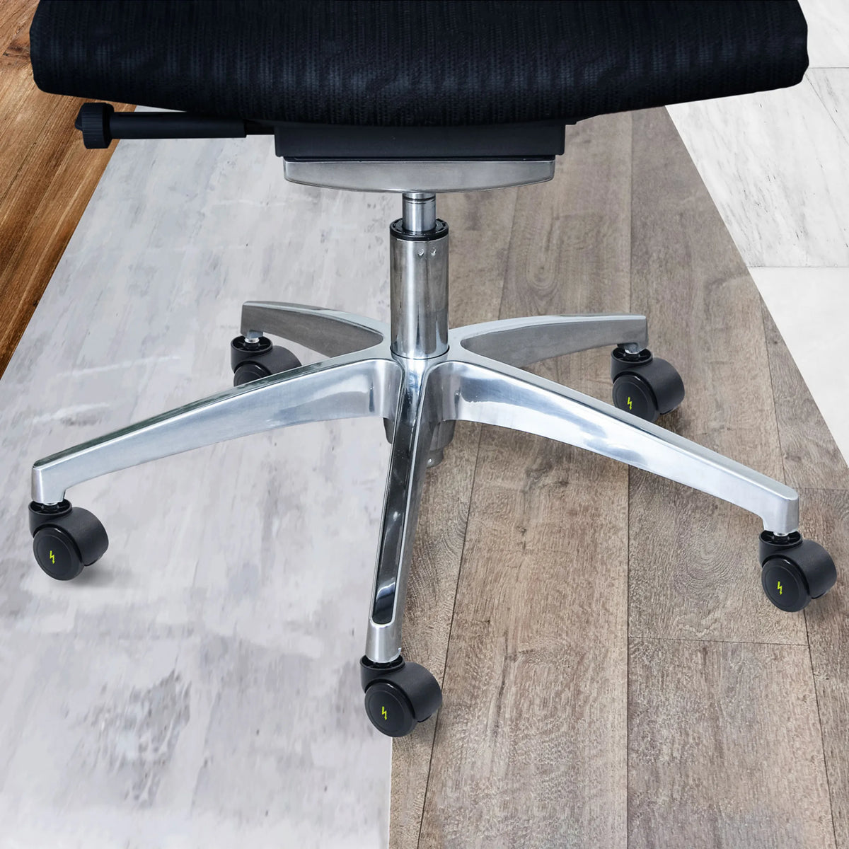 Piètement à cinq branches avec roulettes noires 5x ROLO ESD 10mm/50mm en aluminium poli de hjh OFFICE