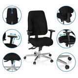 Fonctions réglables du Siège de bureau de qualité professionnelle ZENIT COMFORT en noir avec roulettes et accoudoirs de hjh OFFICE