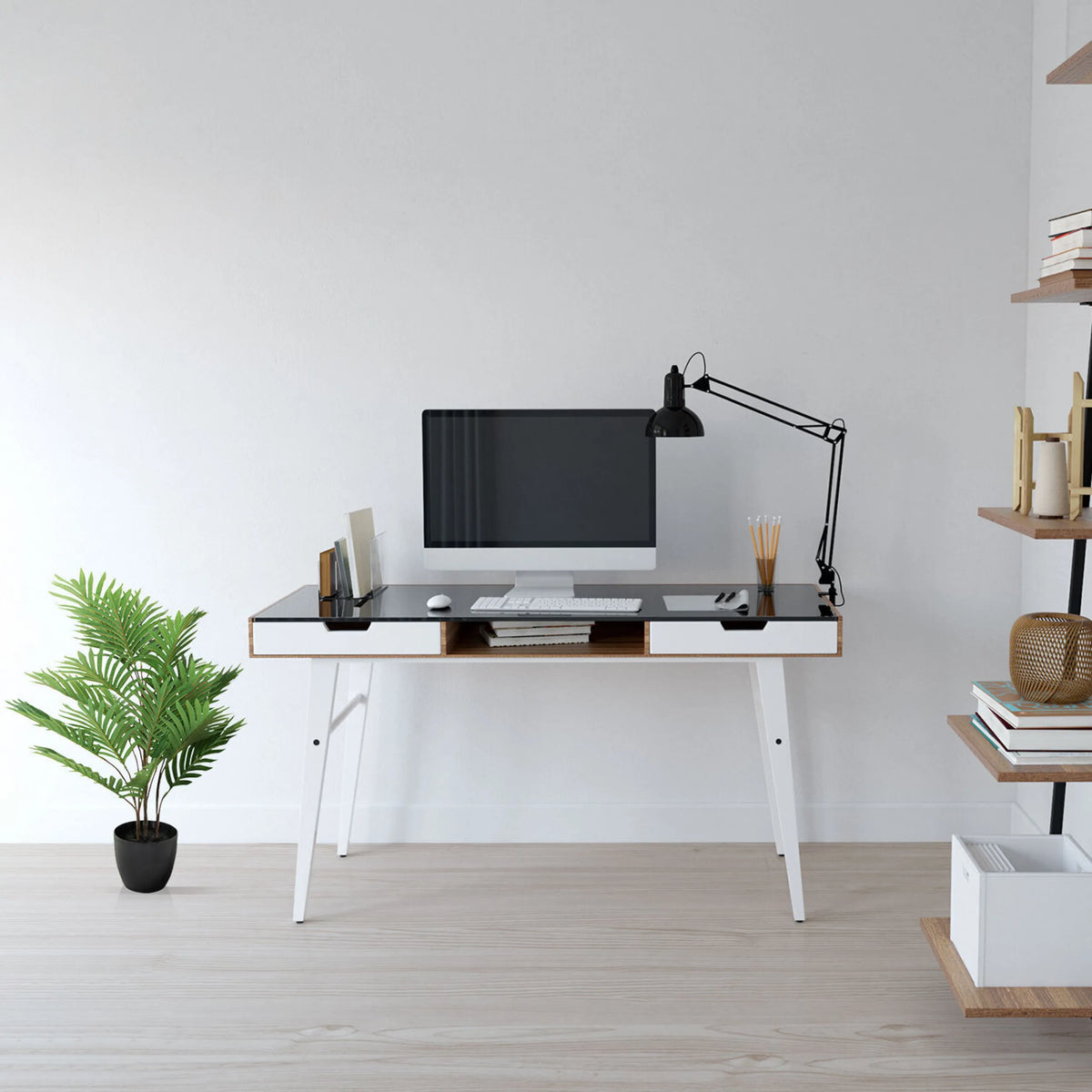 Plante artificielle ARECA de couleur verte avec pot noir de hjh OFFICE