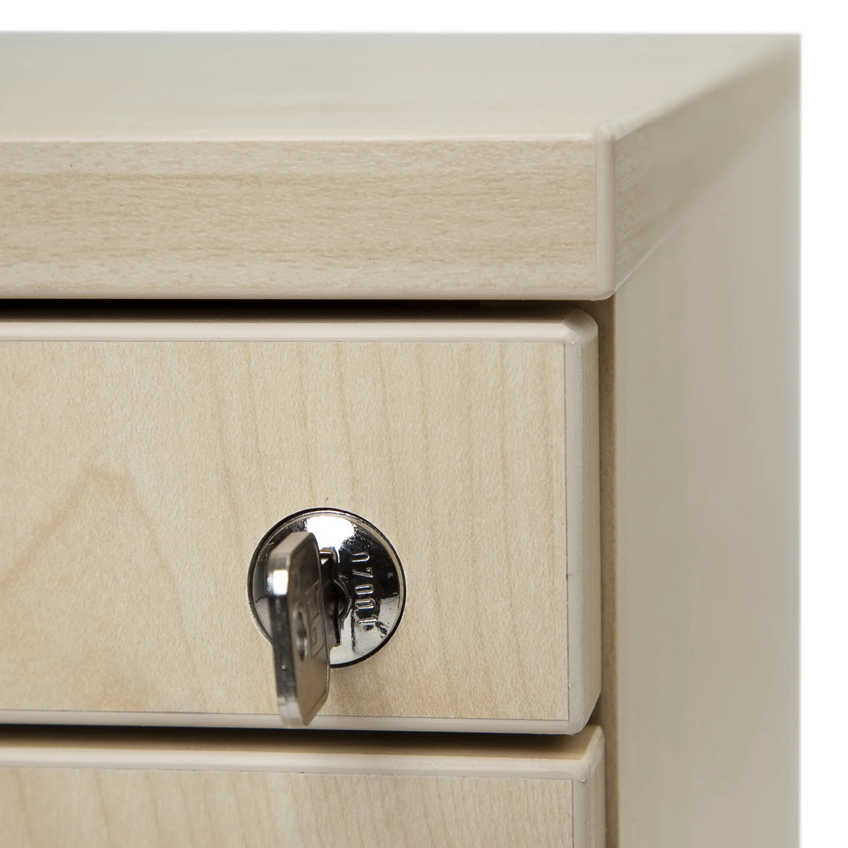 Cylindre de serrure avec clé sur un tiroir du caisson bureau sur roulettes SIGNA AC30 en chêne rustique de hjh OFFICE PRO