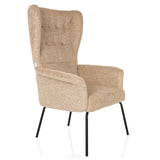 Fauteuil rembourré beige HAVENIO avec capitonnage, accoudoirs et pieds en métal noir de hjh LIVING – vue à 360° (vue de trois quarts avant 45°)
