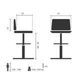 Dessin technique du Tabouret de bar DISC HIGH avec une hauteur d'assise de 69 à 82 cm de hjh OFFICE