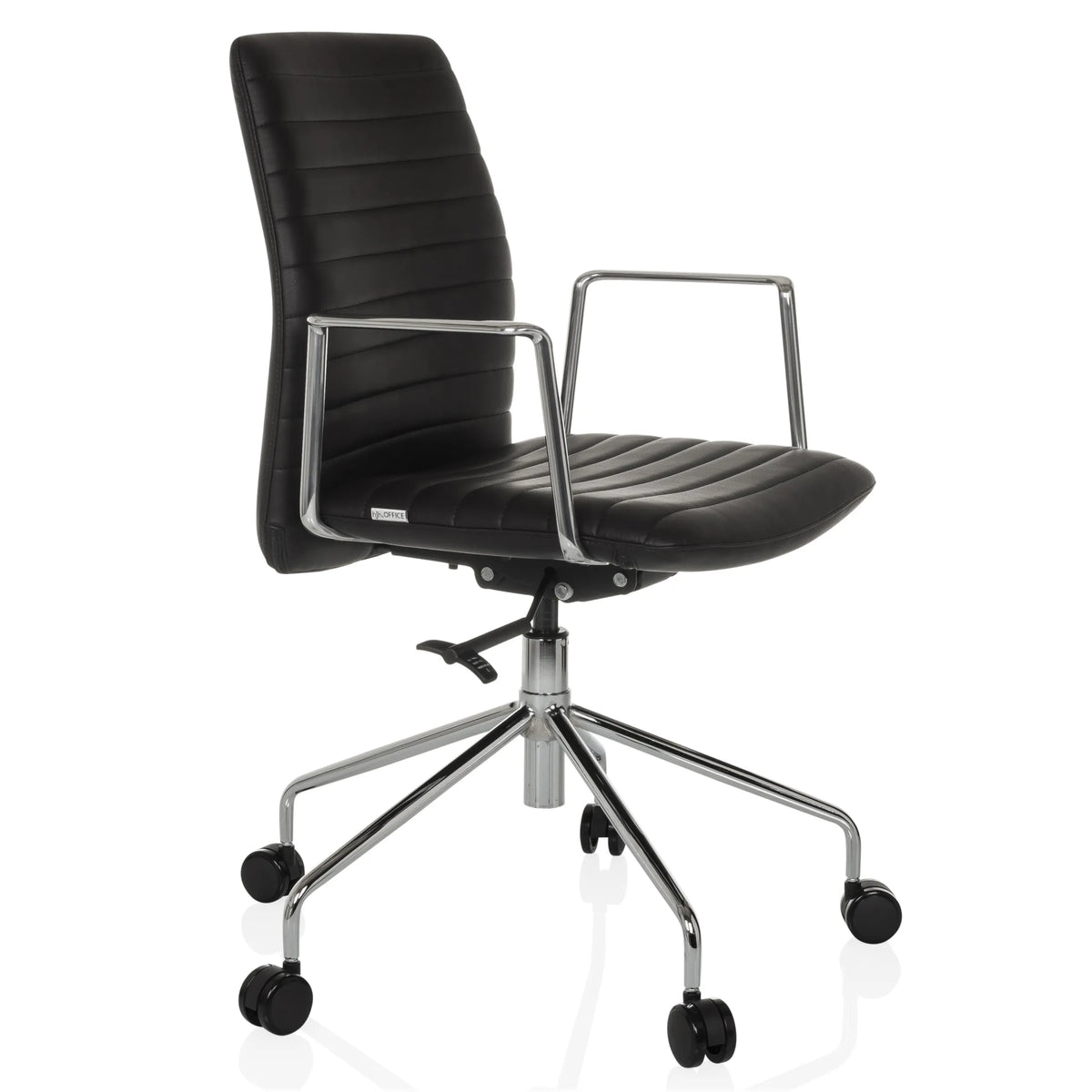 Siège de direction de luxe VEMONA 30 noir avec surpiqûres croisées, accoudoirs et base à cinq roulettes de hjh OFFICE – vue à 360° (vue de trois quarts avant 60°)