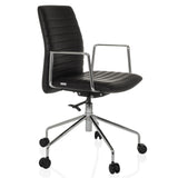 Siège de direction de luxe VEMONA 30 noir avec surpiqûres croisées, accoudoirs et base à cinq roulettes de hjh OFFICE – vue à 360° (vue de trois quarts avant 60°)