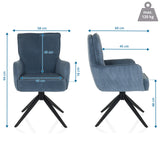 Dessin coté de la chaise rembourrée TARUGO avec une hauteur totale de 94 cm et une largeur de 58 cm de hjh LIVING