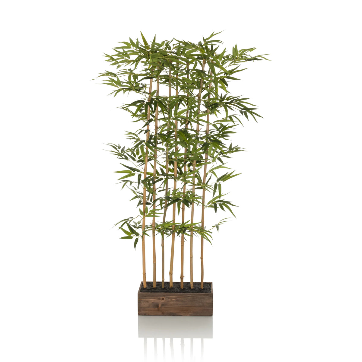 Plante artificielle verte BAMBUS I en forme de bambou avec pot carré en bois de hjh OFFICE – vue à 360° (vue de face 0°)