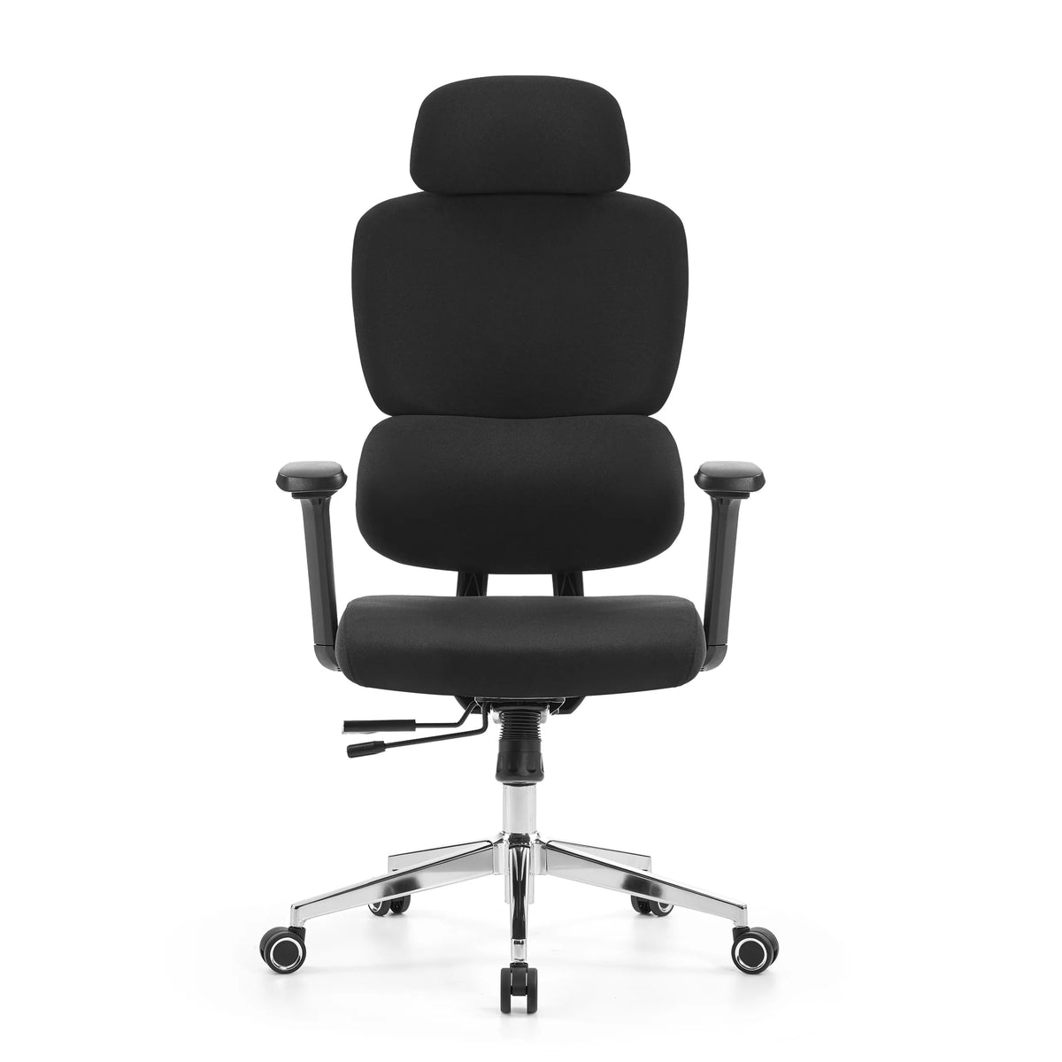 Siège de bureau professionnel Ergomy F 2 noir en tissu avec base à cinq roulettes de hjh OFFICE – vue à 360° (vue de face 0°)