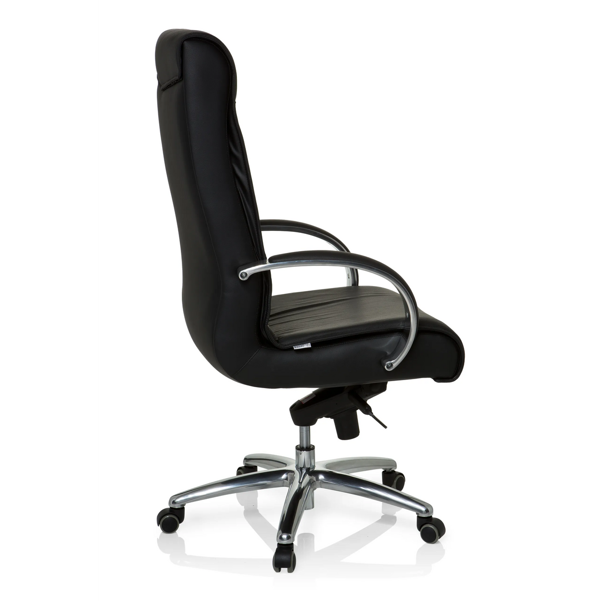 Siège pivotant XXL F 400 noir en cuir avec pied en étoile et cinq roulettes de hjh OFFICE – vue à 360° (vue de profil 100°)