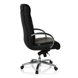 Siège pivotant XXL F 400 noir en cuir avec pied en étoile et cinq roulettes de hjh OFFICE – vue à 360° (vue de profil 100°)