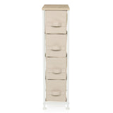 Commode beige FOLDRESS S avec quatre tiroirs en tissu et un plateau en bois clair de hjh LIVING – vue à 360° (vue de face 0°)