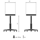 Dessin technique du Tabouret marchepied TIO-M II avec 43 × 41 cm et charge max. 150 kg de hjh OFFICE