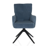 Chaise rembourrée bleue TARUGO avec revêtement en velours côtelé et piètement noir à quatre pieds de hjh LIVING – vue à 360° (vue de face 0°)