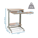 Dessin coté du Bureau assis-debout WORKSTATION d'une largeur de 60 cm et d'une capacité de charge de 30 kg de hjh OFFICE
