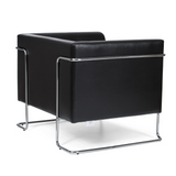 Fauteuil rembourré noir CURACAO avec structure tubulaire chromée de hjh OFFICE – vue à 360° (vue de trois quarts arrière 120°)