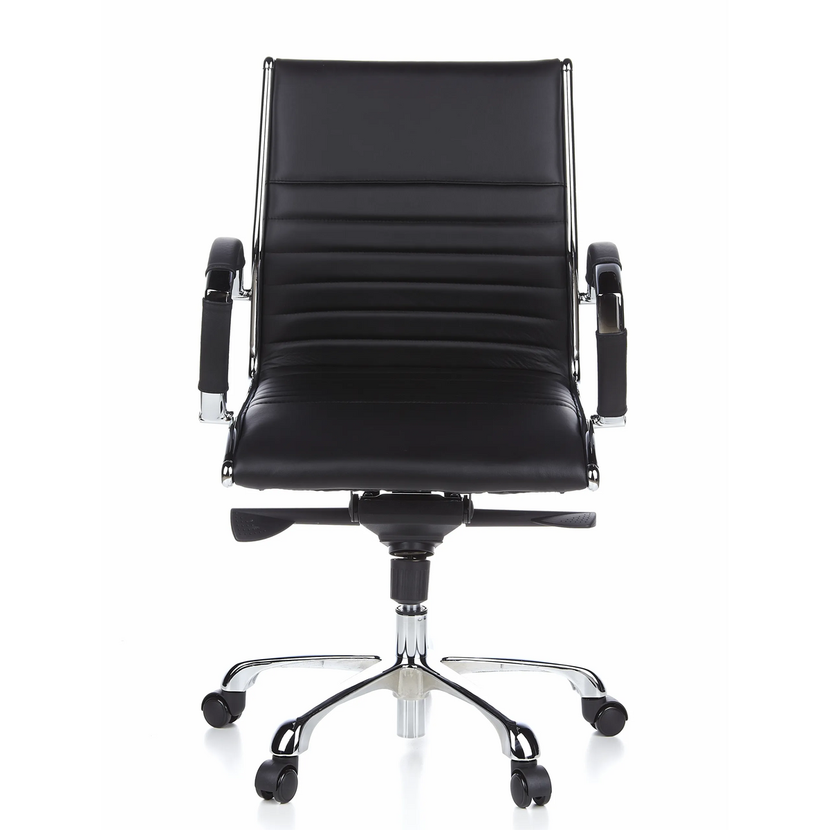 Siège de direction de qualité professionnelle PARMA 10 noir, surpiqûres croisées, base brillante à 5 roulettes de hjh OFFICE – vue à 360° (vue de face 0°)