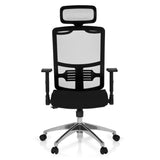 Siège de bureau de qualité professionnelle CAYEN noir, dossier mesh, appuie-tête et base à 5 roulettes de hjh OFFICE – vue à 360° (vue de face 0°)