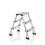 Échelle pliante SOLID IV argentée en aluminium avec trois marches de hjh OFFICE – vue à 360° (vue de trois quarts avant 60°)
