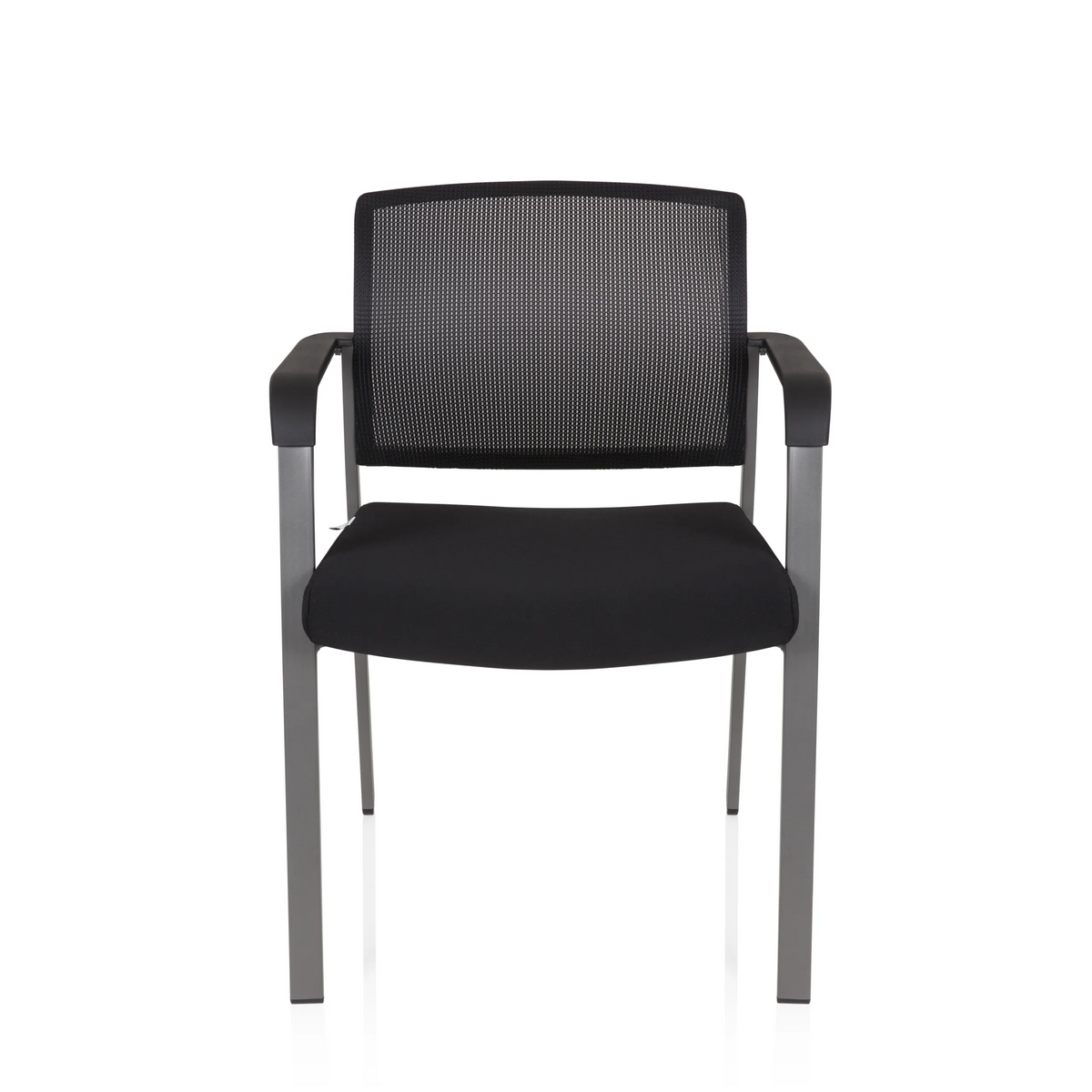 Chaise à quatre pieds MEET noire avec dossier en maille et accoudoirs de hjh OFFICE – vue à 360° (vue de face 0°)