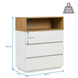 Dessin coté de la Commode MELMO K en blanc et chêne, 100 × 80 cm, de hjh LIVING