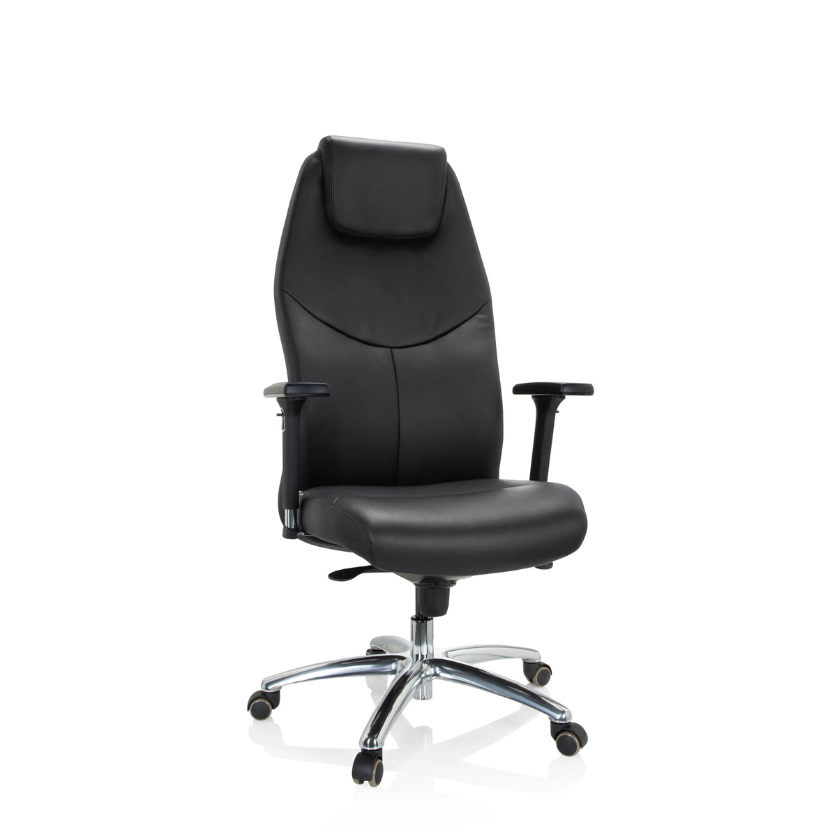 Siège de direction de qualité professionnelle FERRARA noir avec appui-tête intégré et base à cinq roulettes de hjh OFFICE – vue à 360° (vue de face 20°)