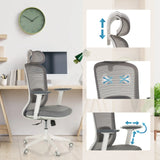 Siège de bureau de qualité professionnelle MIKEO G en gris avec appui-tête réglable, accoudoirs et dossier en maille de hjh OFFICE