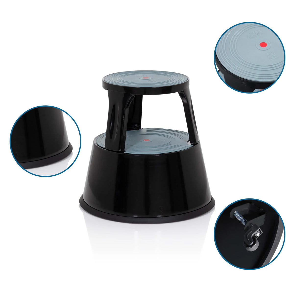 Tabouret marchepied TIO-M II noir avec surfaces antidérapantes grises et pieds en caoutchouc de hjh OFFICE