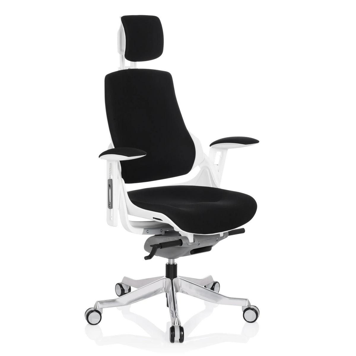 Siège de bureau de qualité professionnelle SPEKTRE noir avec appui-tête et base à cinq roulettes de hjh OFFICE – vue à 360° (vue de trois quarts avant 40°)