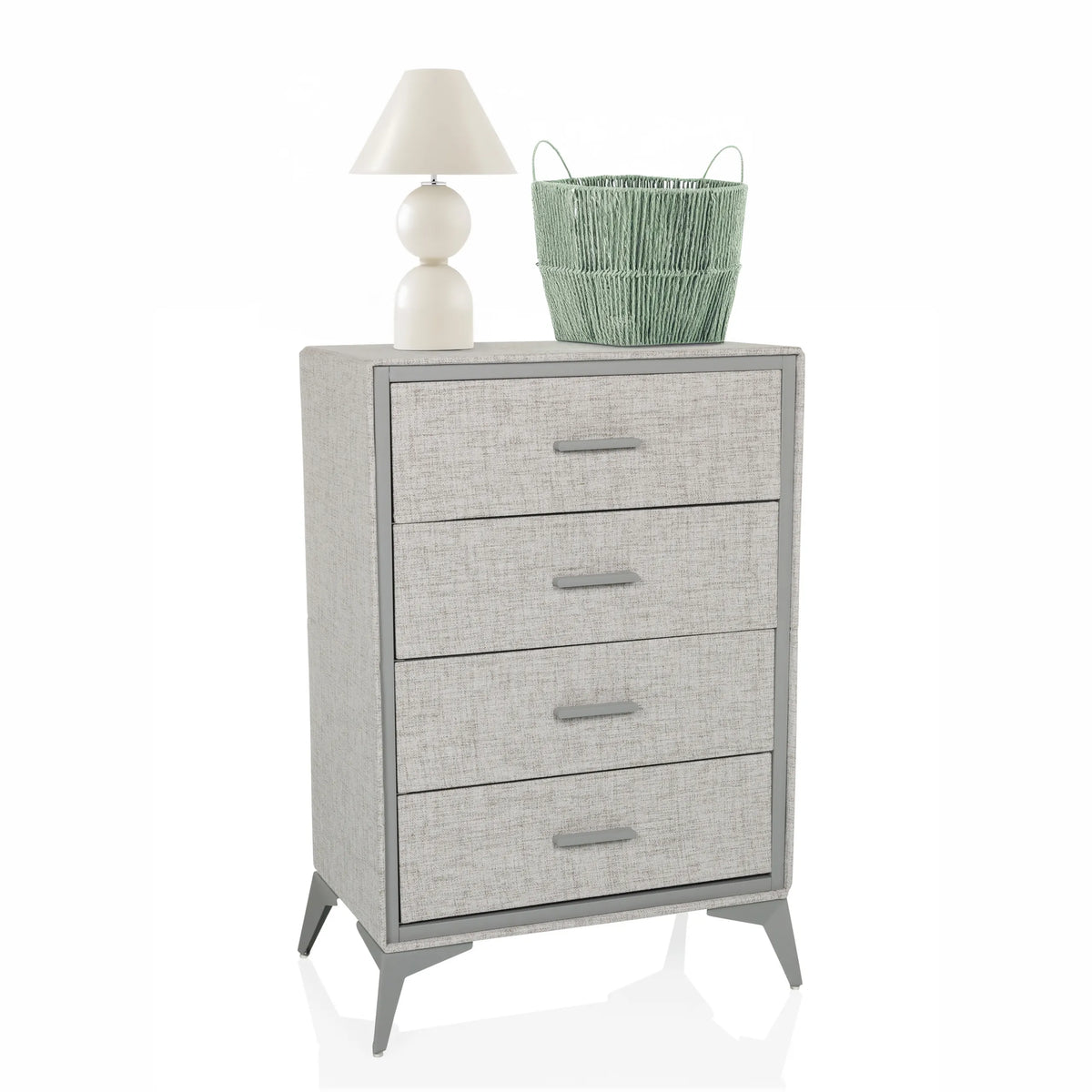 Commode grise SKUFFY avec quatre tiroirs, des poignées fines et quatre pieds coniques de hjh LIVING
